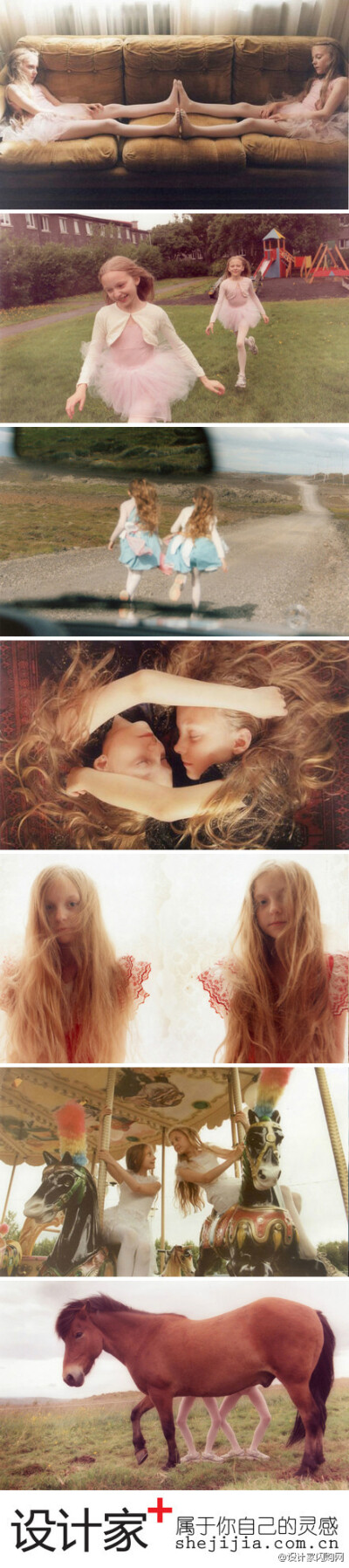 #设计家映像志#2009年，日本人文摄影师Ariko Inaoka透过镜头记录来自冰岛9岁的梦幻空灵双胞胎Erna和Hrefna 长达7年，就连英国摇滚天团Radioghead也曾爱不释手的说：这是我这生中看过最棒的摄影作品！