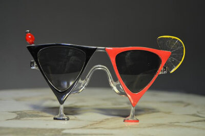 Funkiest Cocktail Vintage Black and Red Martini Glasses Sunglasses 1980s