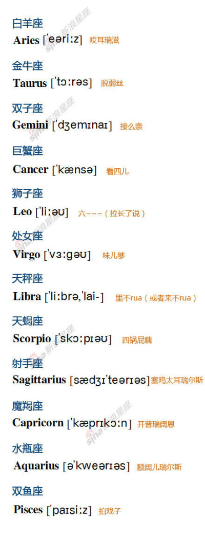【12星座英文名称的读法】哈哈，天蝎是"四锅屁藕" ~
