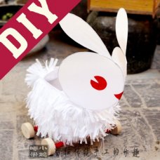 传统兔子灯DIY手工材料包 元宵灯笼散件套材拖拉玩具(A.经典白色毛毛款)