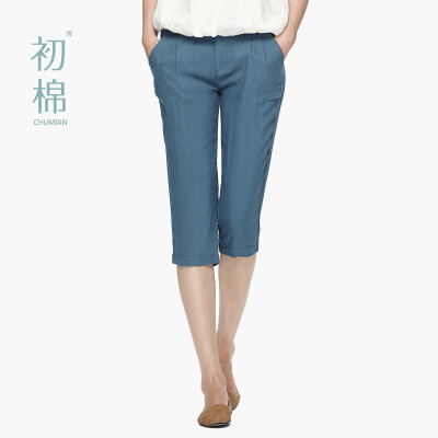 初棉 夏装新品 人棉七分裤女夏 显瘦 休闲裤子女韩版中裤X7860