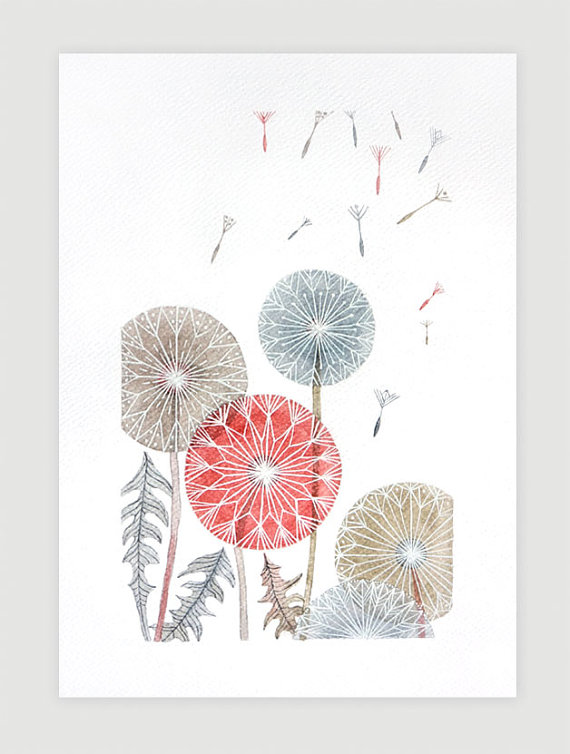 Original watercolor dandelions, painting, wall floral decor, flower illustration, botanical, original art, nature, pastel, A4 by VApinx