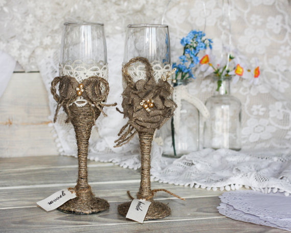 The bride and groom Wedding glasses &amp; Wedding ring bearer pillow