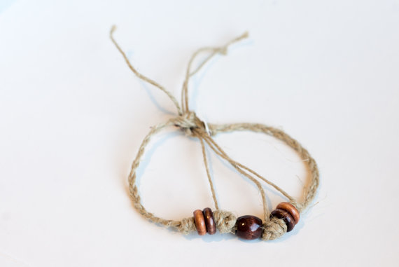 Handmade Natural Tan Hemp Bracelet with Wooden Beads