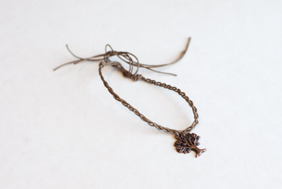 Natural Hemp Anklet with Tree Charm