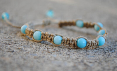 Light Blue Beaded Hemp Bracelet