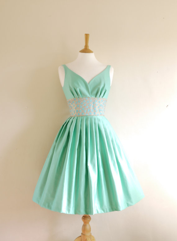 Mint Green Cotton Satin Prom Dress Made by Dig by digforvictory