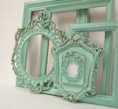 Shabby Chic Frames Pastel Mint Green Picture Frame Set Ornate Frames Wedding Shabby Chic Home Decor