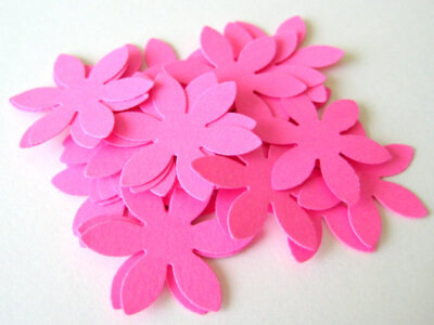 50 Hot Pink Flower Die cuts punches cardstock 1 inch -Scrapbook, cards, embellishment, confetti