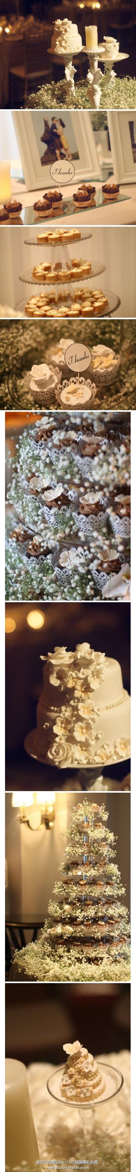 精美的白色蛋糕上面镶嵌珍珠装饰，仿佛寓意新娘就像珍珠一样纯洁珍贵。