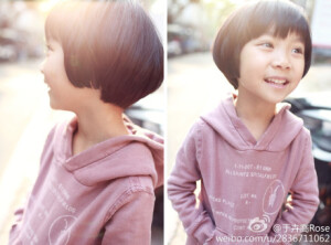 今天喬爸剪頭髮，喬喬也順便修了個瀏海，然後設計師幫她吹這個可愛香菇頭 :D