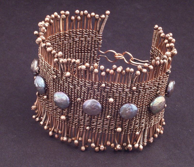 Woven Copper Wire Pearl Cuff 卷线手工