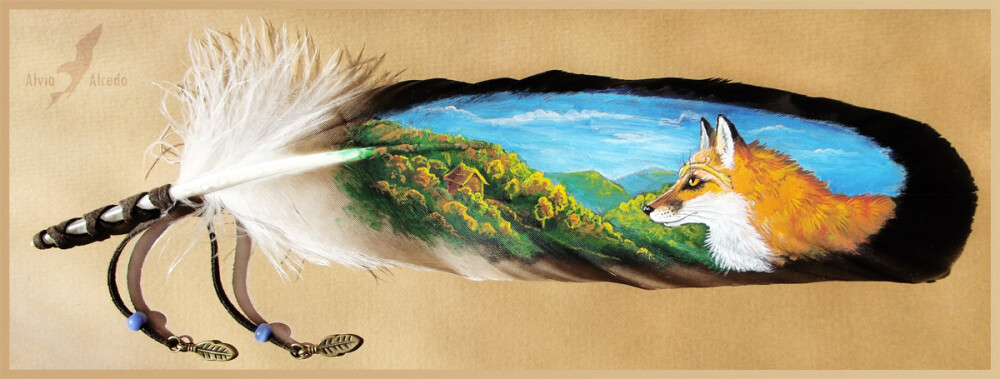 Autumnal fox - feather painting