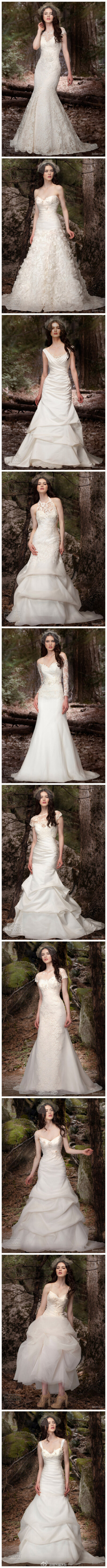 Jenny Lee（李宏玮）2013婚纱系列，华丽的蕾丝，精致的花边装饰，飘逸的纱袍堆砌褶皱的裙摆，美丽娴雅。