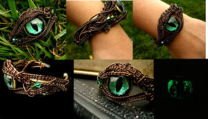 Forest Green Dragon Eye Bracelet - Cuff Detail