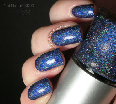 NailNation 3000 Eve swatch blue linear holo holographic with holographic sparkle