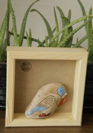 原创手绘石头 盒装一只鸟 小礼物