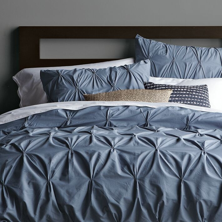 Organic Cotton Pintuck Duvet Cover + Shams - Steel Blue | west elm