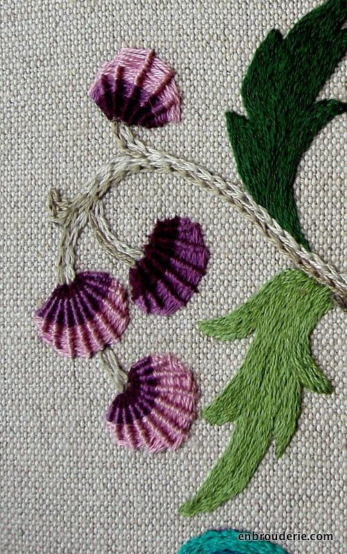 Crewel work - ribbed spider web stitch flowers