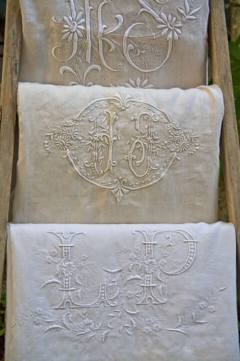 French Vintage linens with embroidered monograms