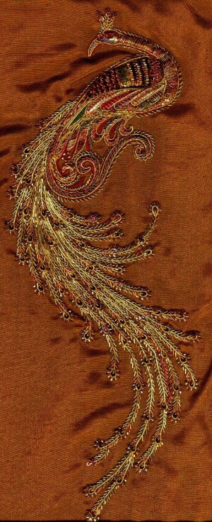 embroidery - peacock - metal threads, beads