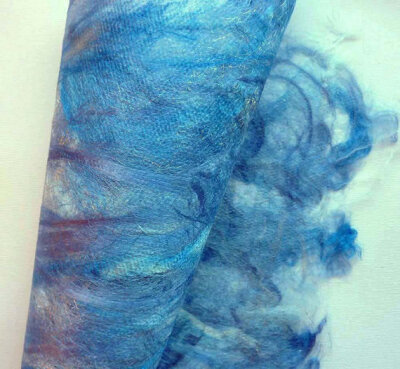 Silk Craft Paper for collage and textile crafts. Hand made silk paper. Special Blue Sparkle