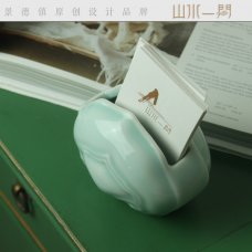 山水一间/景德镇陶瓷如意名片夹/架/盒/创意商务礼品/礼盒