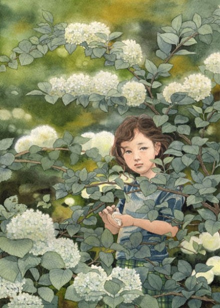 金泽MARIKO的水彩画。（金泽MARIKO于1954年生于长崎，45岁那年突然决定开始学水彩画。“在那之前，我从未想过要学画，只是呆呆地凝视着飞机云的时候，突然冒出了‘要不……学画吧’的念头。那时有一种强烈的感觉，好像一扇封印的门打开了。”两年后，金泽MARIKO获得“诗与童话“插画比赛佳作奖。）