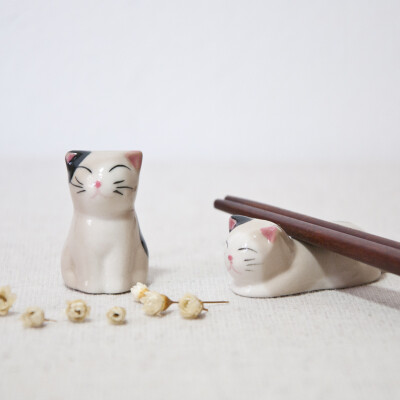 zakka杂货日式可爱陶瓷猫咪筷子架筷架筷托餐具卫生家居摆件