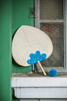 炫丽彩虹手工钩花蒲葵扇 工艺扇