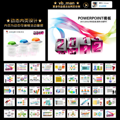 抽象炫彩2012总结计划业绩报告PPT