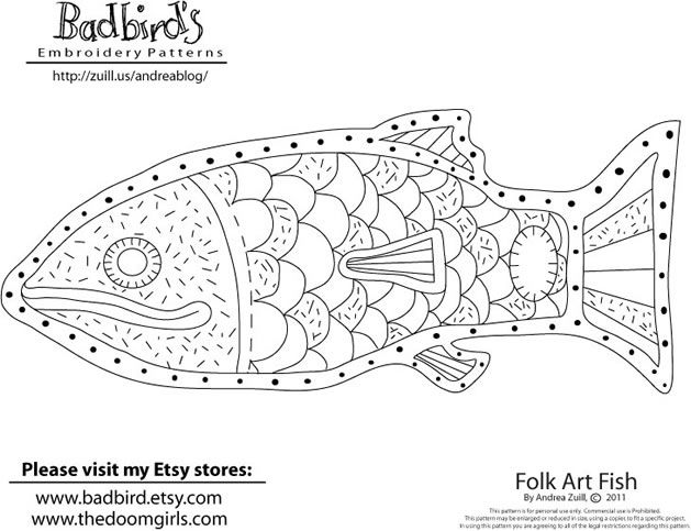 Folk Art Fish Embroidery Pattern From Andrea Zuill