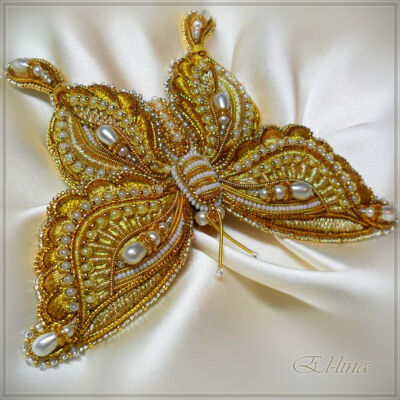 Goldwork brooch. Hand embroidery by Elena Emelina