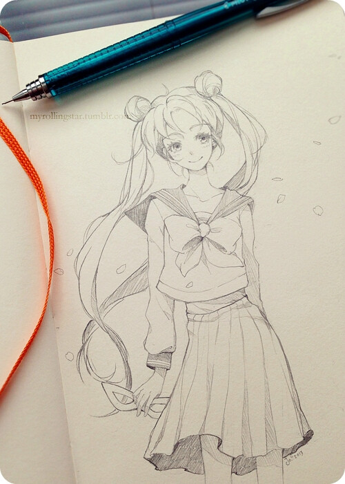 drew some more Sailor Moon! I like it when she&amp;#8217;s portrayed as just a regular student sometimes ;v;