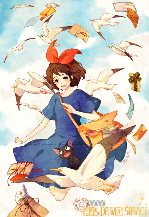 Finally finished the Kiki&amp;#8217;s Delivery Service WIP! /o/  I was really running out of ways to color envelopes towards the end OTL;;; Will be available as 11x17" print at AX 2012 (Table B23)!