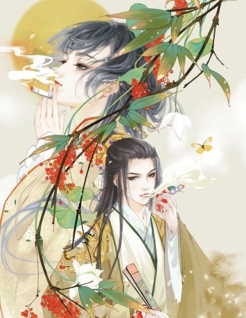 猫君笑猪 插画 中国风 手绘 古风