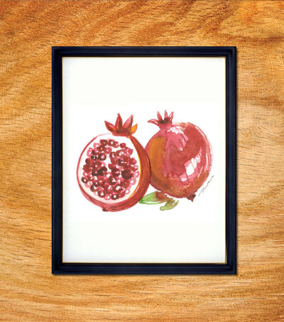 Pomegranate watercolor painting, Kitchen Art, Fruit Art, Nature print, Food artwork, Apartment decor, Red fruit, 8x10, Buy 2 Get 1 Free