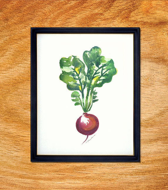 Buy 2 Get 1 Free, Radish watercolor painting, Kitchen poster, Food artwork, Apartment decor, Vegetable Art, Botanical art, Red, 8x10