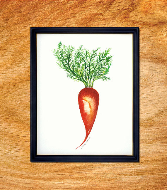 Carrot watercolor painting, Kitchen poster, Food artwork, Kitchen wall art, Vegetable Art, Botanical art, Red, 8x10, Buy 2 Get 1 Free