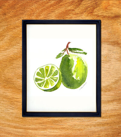 Buy 2 Get 1 Free, Lime watercolor painting, Kitchen poster, Vegetable Art, Apartment decor, Home decor, Kitchen wall art, Green, 8x10