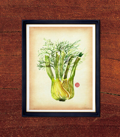 Fennel watercolor painting, Apartment decor, Vegetable Art, Kitchen poster, Home decor, Botanical painting, Green, 8x10, Buy 2 Get 1 FREE