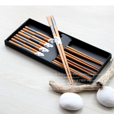 米子家居居家日用品餐桌必备日式和风灰布错位筷子礼盒套装