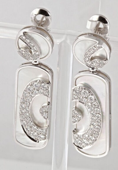 BULGARI Diamond White Gold Mother Of Pearl Drop Earrings image 2