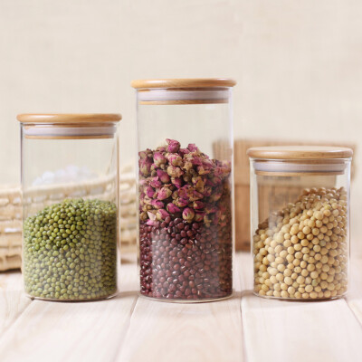MIUCOLOR米悠本色优质实木盖玻璃密封罐厨房收纳储物罐密封瓶