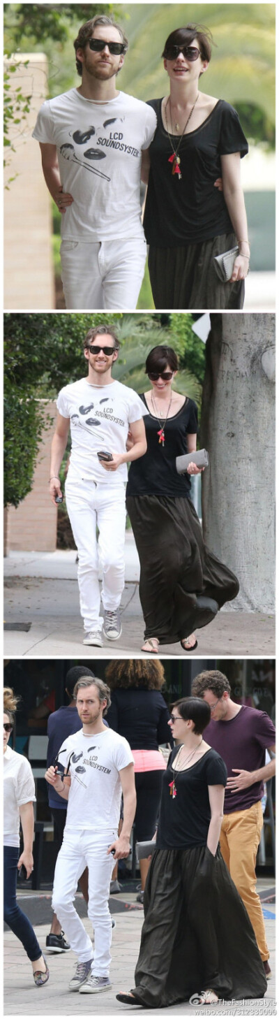 #明星街拍#—— #Anne Hathaway# and husband #Adam Shulman# out for lunch at Cafe Gratitude in Hollywood。 2013.07.20 HQ（#高清组图#）