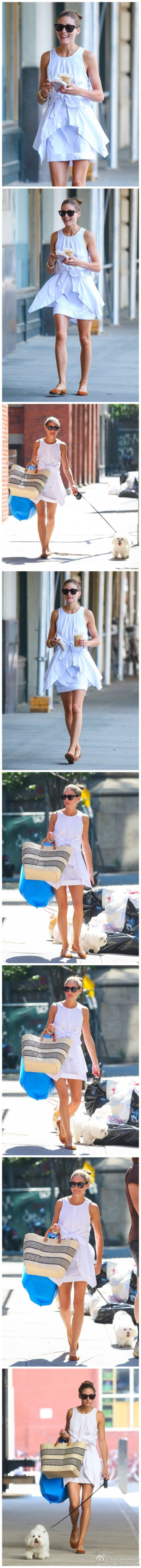 #名媛街拍#—— #Olivia Palermo# stops for an iced coffee after walking her dog in New York City, New York。 2013.07.16 HQ（#高清组图#）