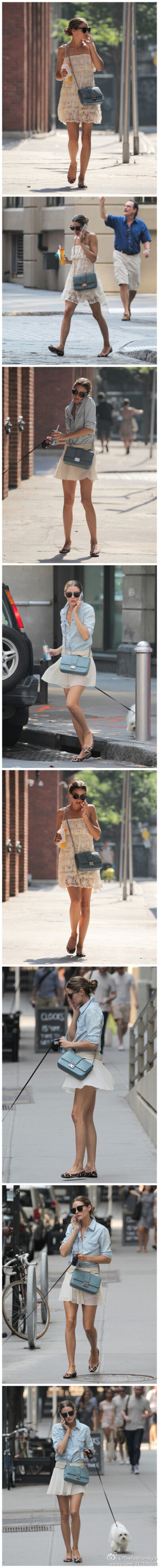 #名媛街拍#—— #Olivia Palermo# Takes Her Dog for a Walk。 2013.07.19 HQ（#高清组图#）