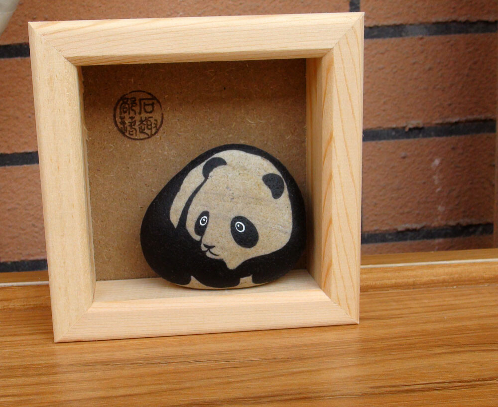 石趣部落 原创手绘石头 盒装大熊猫 礼物