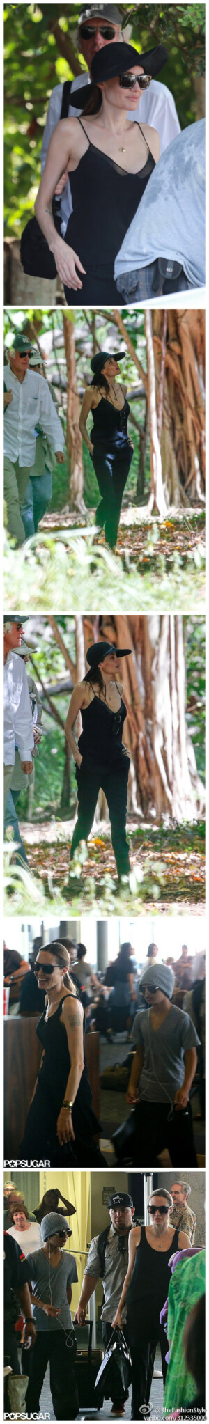 #明星街拍#—— #Angelina Jolie# wore a black brimmed hat for an exploratory outing through a forest in Oahu。 2013.07.08 HQ（#高清组图#）