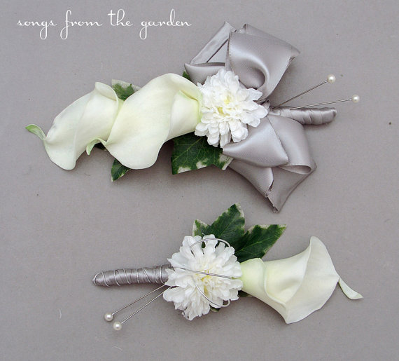 Real Touch Calla Lily Silk Wedding Boutonniere